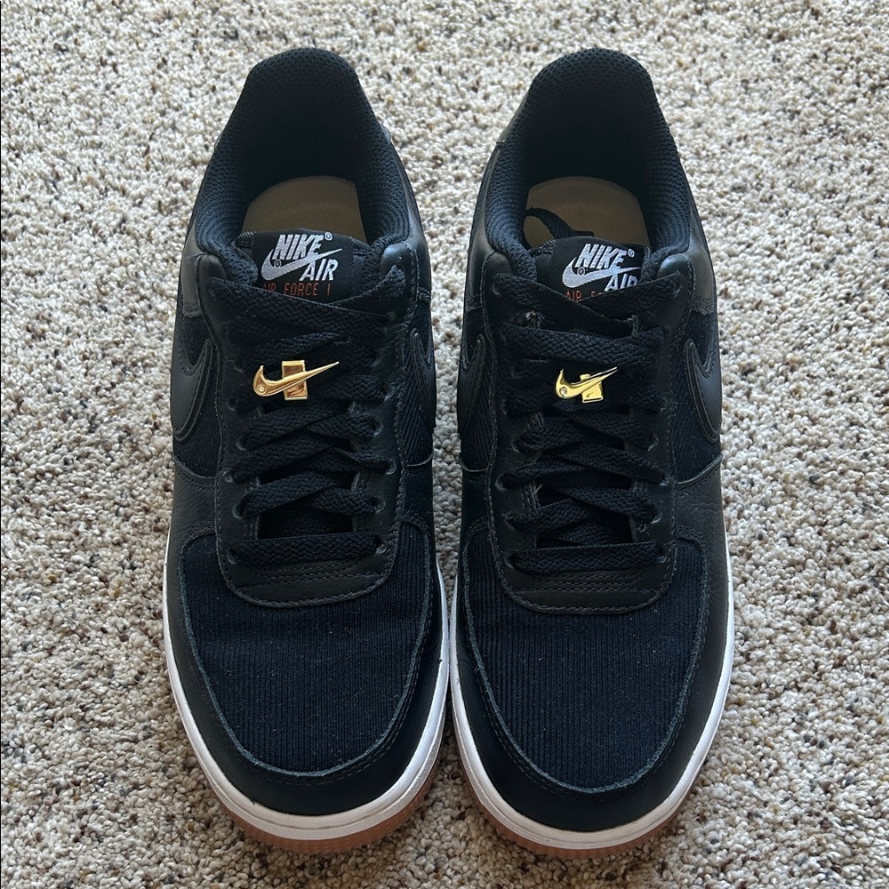 Nike Air Force 1’s Custom Black Sneakers with Gold Swoosh Women’s 8